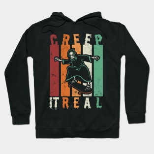 Creep It Real Spooky Halloween Skeleton Skateboarding Skater Hoodie